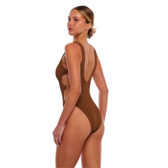 Love and Bikinis Women’s Chocolate Brown Smocked Dubai Multi Ring Cut Out OS Swi - Picture 4 of 10